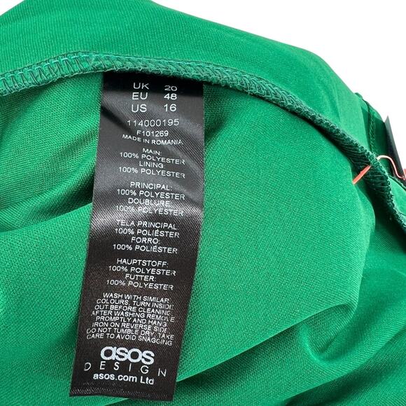 Asos Design Curve Plunge Tie front Mini Dress Floral Jacquard Green Size US 16 - Picture 13 of 15